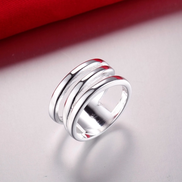 Sterling Silver Triple Band Cuff Ring 925 - Picture 2 of 4